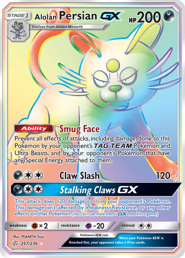Alolan Persian-GX #257 Cosmic Eclipse Pokemon card