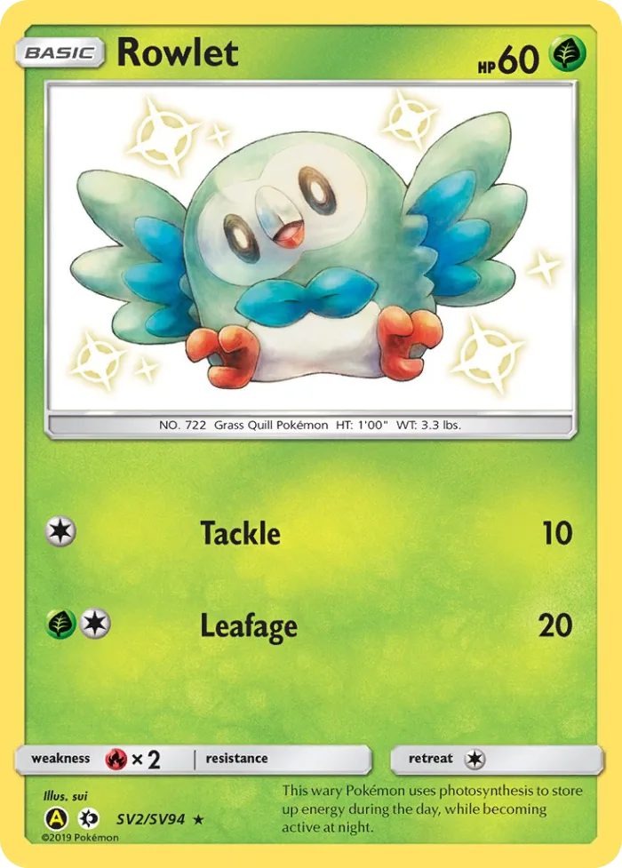 Rowlet #SV2 Hidden Fates Pokemon card