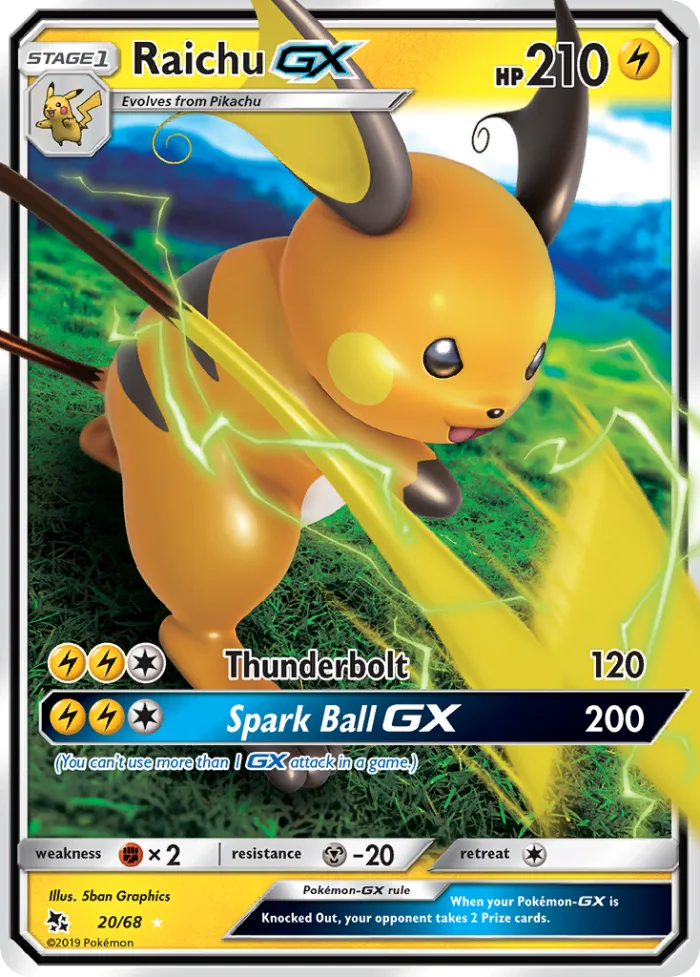 Raichu-GX #20 Hidden Fates Pokemon card