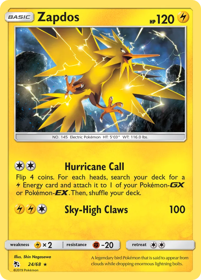 Zapdos #24 Hidden Fates Pokemon card