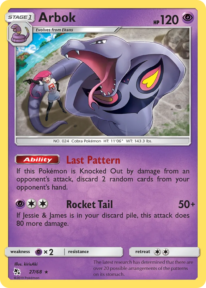 Arbok #27 Hidden Fates Pokemon card