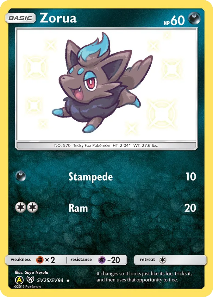 Zorua #SV25 Hidden Fates Pokemon card