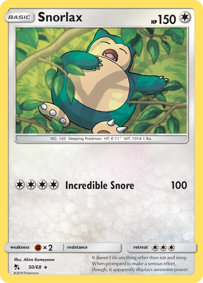 Snorlax #50 Hidden Fates Pokemon card