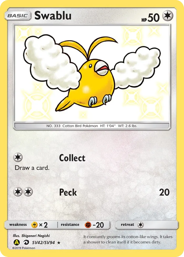 Swablu #SV42 Hidden Fates Pokemon card