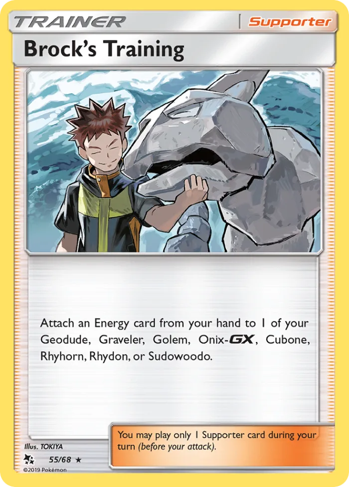 Brock's Training #55 Hidden Fates Pokemon card