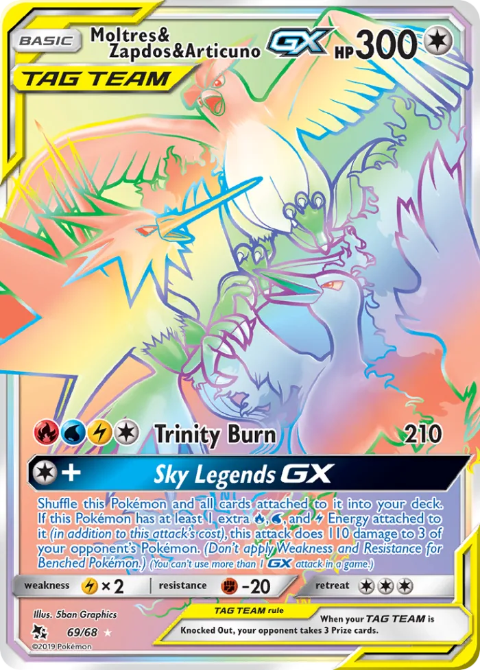 Moltres & Zapdos & Articuno-GX #69 Hidden Fates Pokemon card