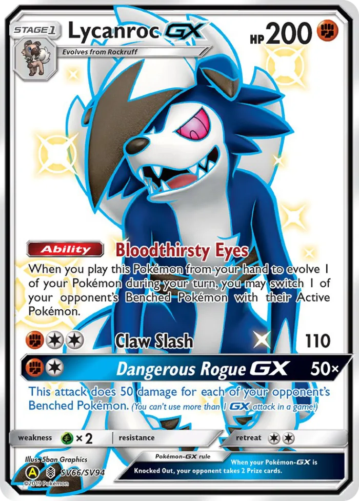 Lycanroc-GX #SV66 Hidden Fates Pokemon card