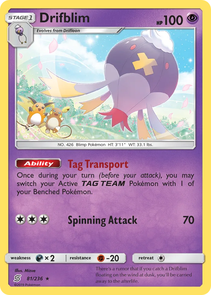 Drifblim #81 Unified Minds Pokemon card