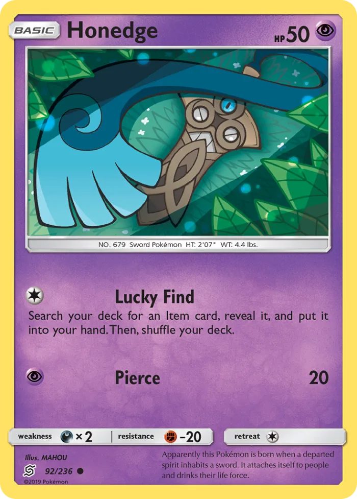 Honedge #92 Unified Minds Pokemon card