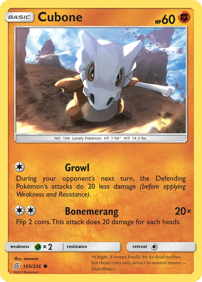 Cubone #105 Unified Minds Pokemon card