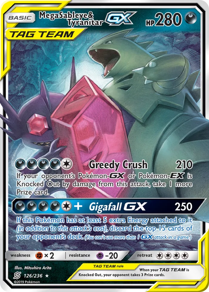 Mega Sableye & Tyranitar-GX #126 Unified Minds Pokemon card