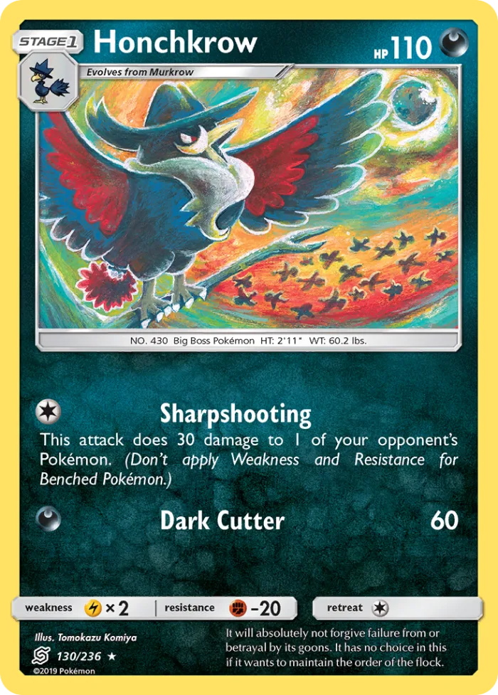 Honchkrow #130 Unified Minds Pokemon card
