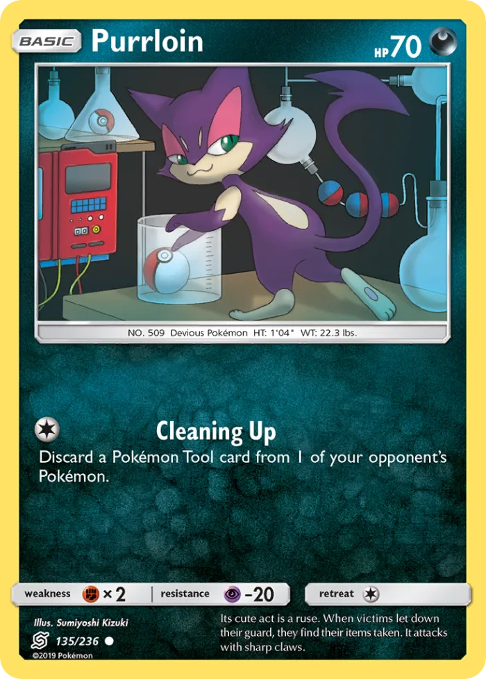 Purrloin #135 Unified Minds Pokemon card