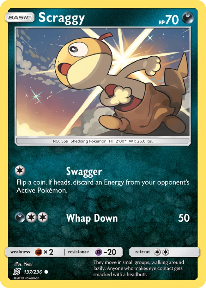 Scraggy #137 Unified Minds Pokemon card