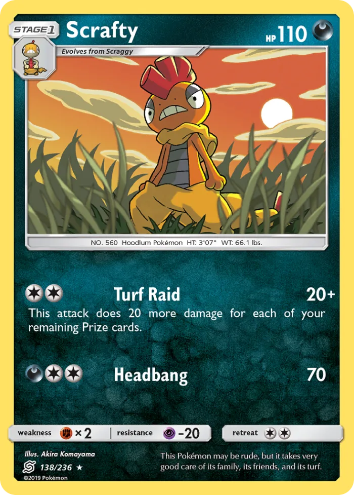 Scrafty #138 Unified Minds Pokemon card