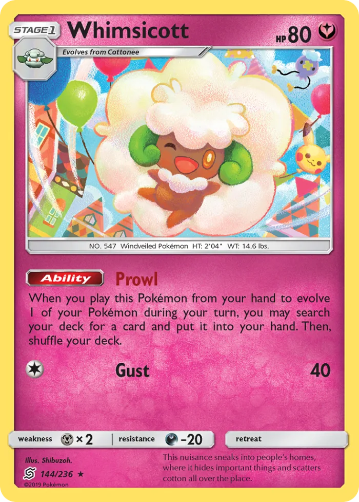 Whimsicott #144 Unified Minds Pokemon card