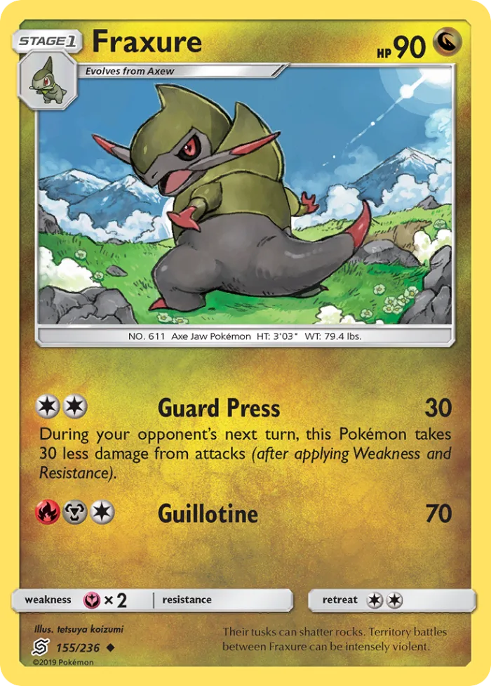 Fraxure #155 Unified Minds Pokemon card