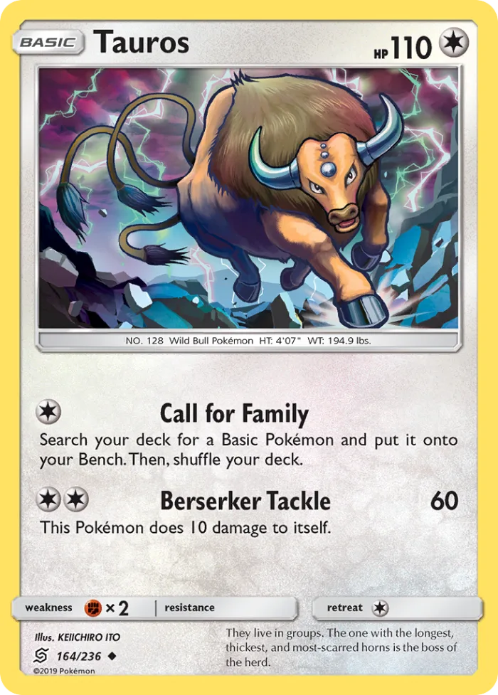 Tauros #164 Unified Minds Pokemon card