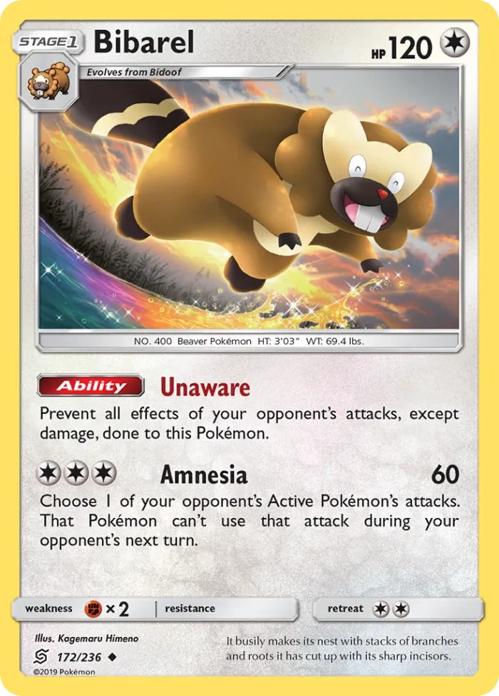 Bibarel #172 Unified Minds Pokemon card