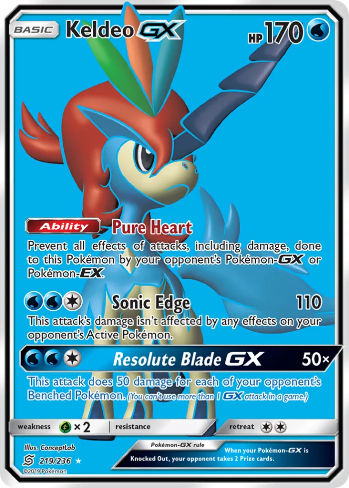 Keldeo-GX #219 Unified Minds Pokemon card