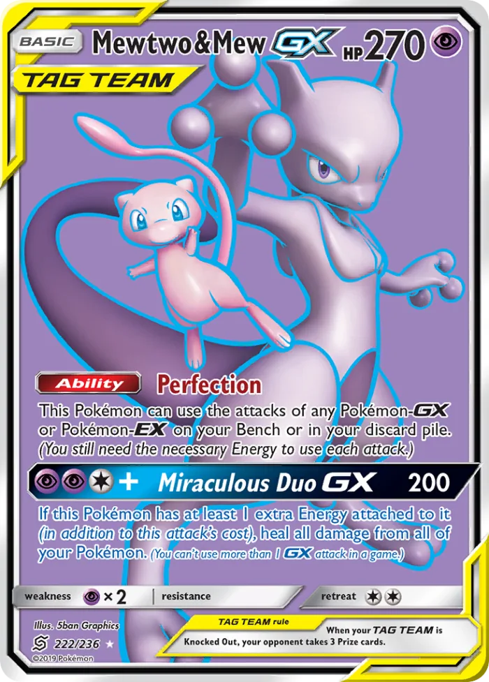 Mewtwo & Mew-GX #222 Unified Minds Pokemon card