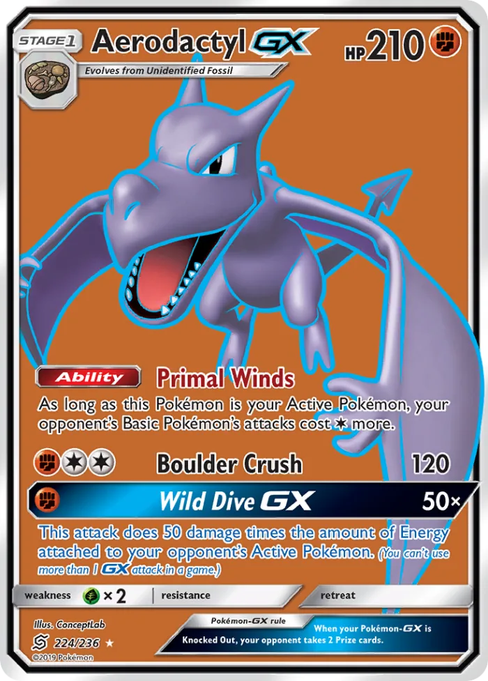 Aerodactyl-GX #224 Unified Minds Pokemon card