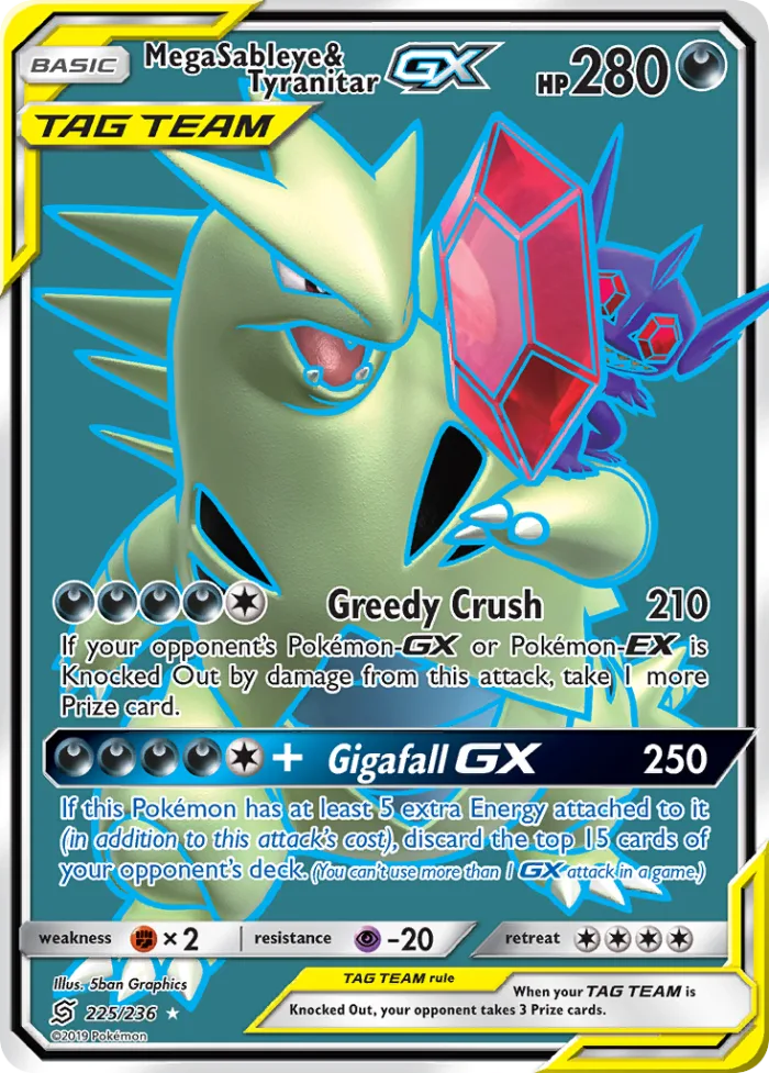 Mega Sableye & Tyranitar-GX #225 Unified Minds Pokemon card