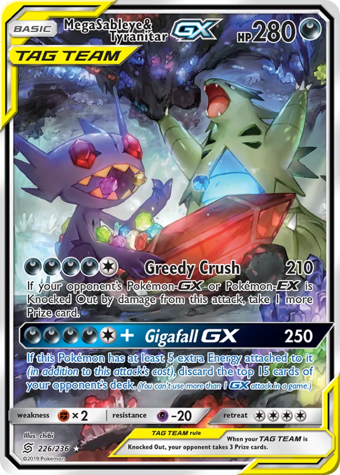 Mega Sableye & Tyranitar-GX #226 Unified Minds Pokemon card
