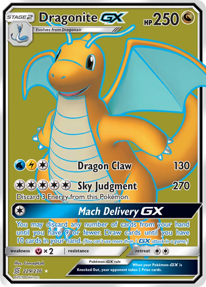 Dragonite-GX #229 Unified Minds Pokemon card