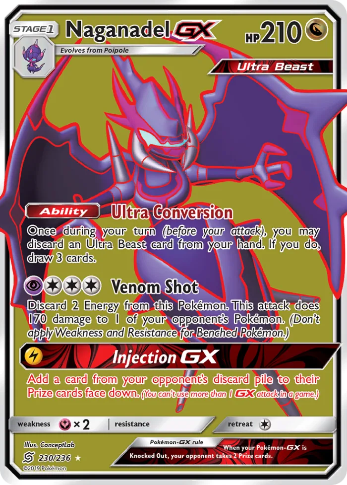 Naganadel-GX #230 Unified Minds Pokemon card