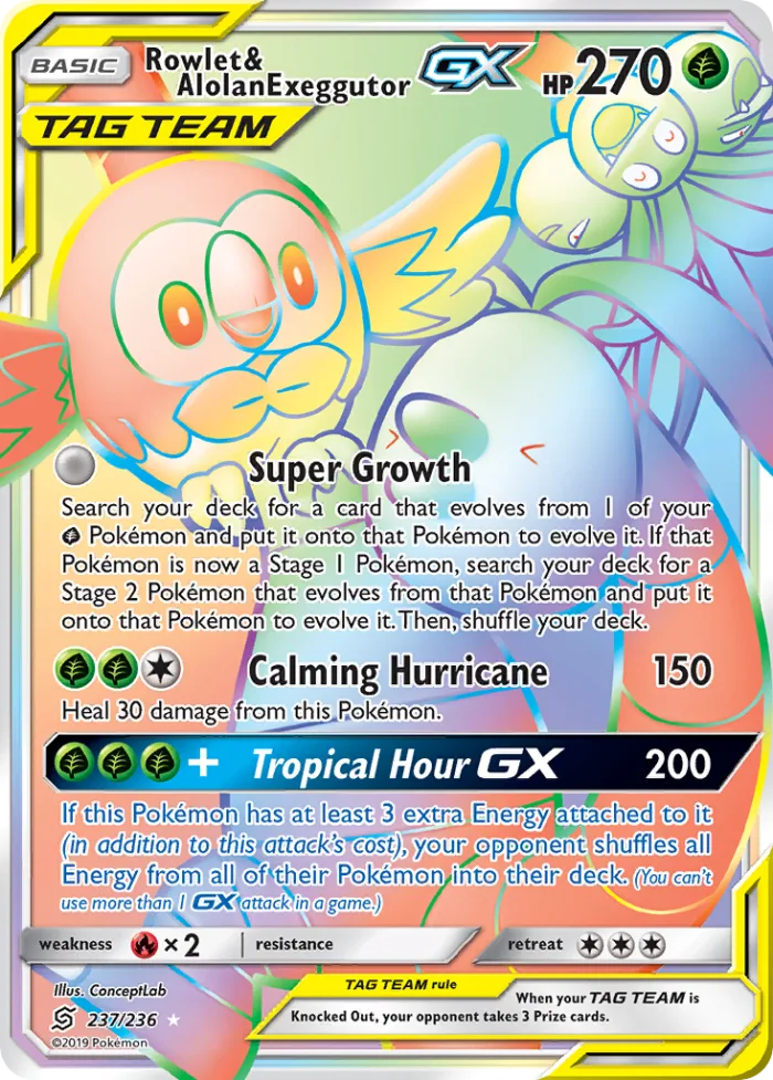 Rowlet & Alolan Exeggutor-GX #237 Unified Minds Pokemon card