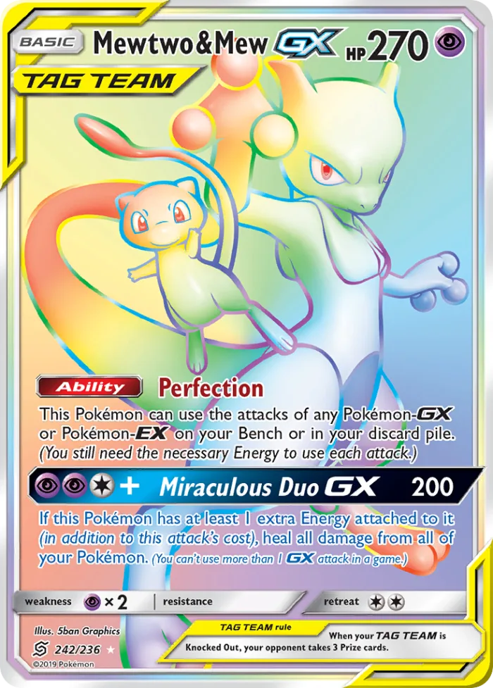 Mewtwo & Mew-GX #242 Unified Minds Pokemon card