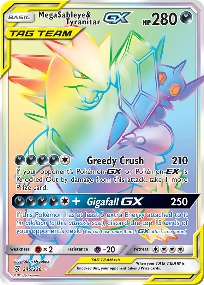 Mega Sableye & Tyranitar-GX #245 Unified Minds Pokemon card