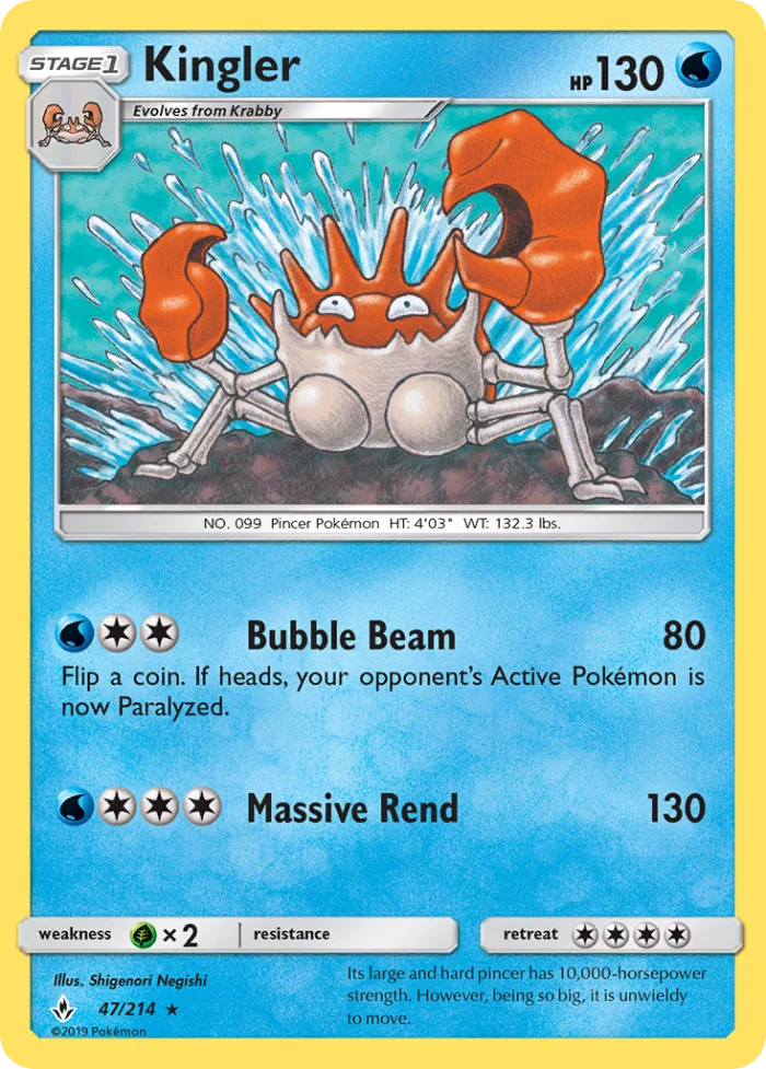 Kingler #47 Unbroken Bonds Pokemon card