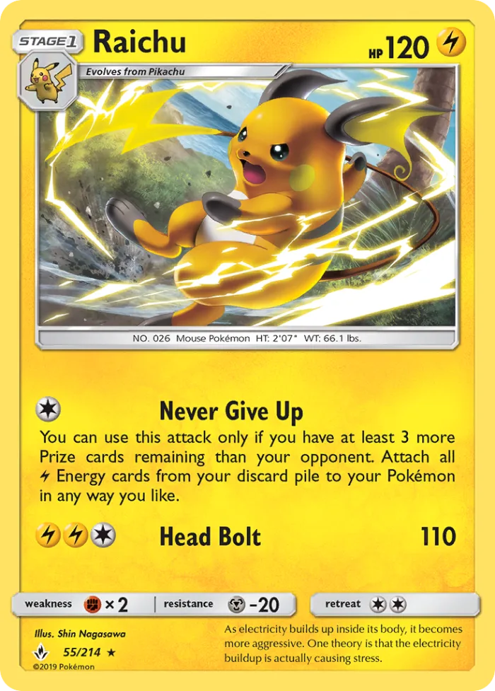 Raichu #55 Unbroken Bonds Pokemon card