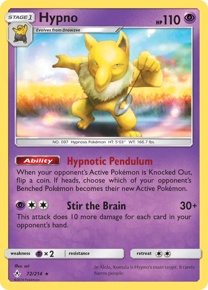 Hypno #72 Unbroken Bonds Pokemon card