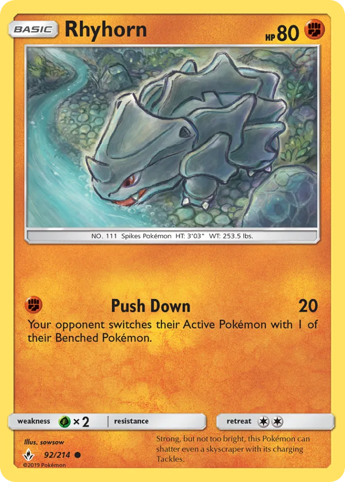 Rhyhorn #92 Unbroken Bonds Pokemon card