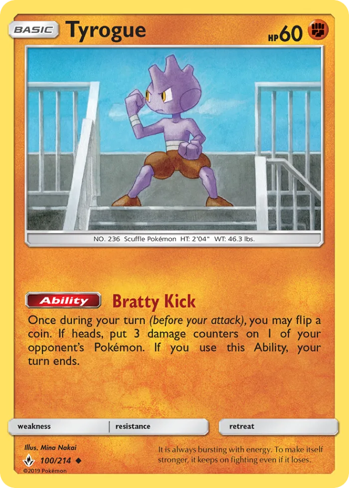 Tyrogue #100 Unbroken Bonds Pokemon card