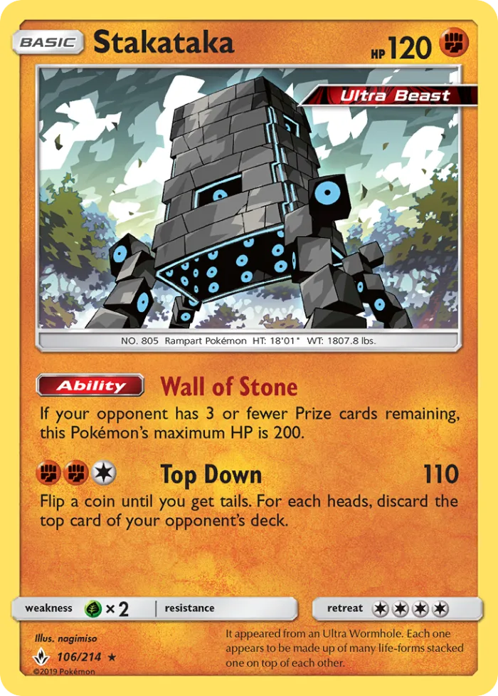 Stakataka #106 Unbroken Bonds Pokemon card