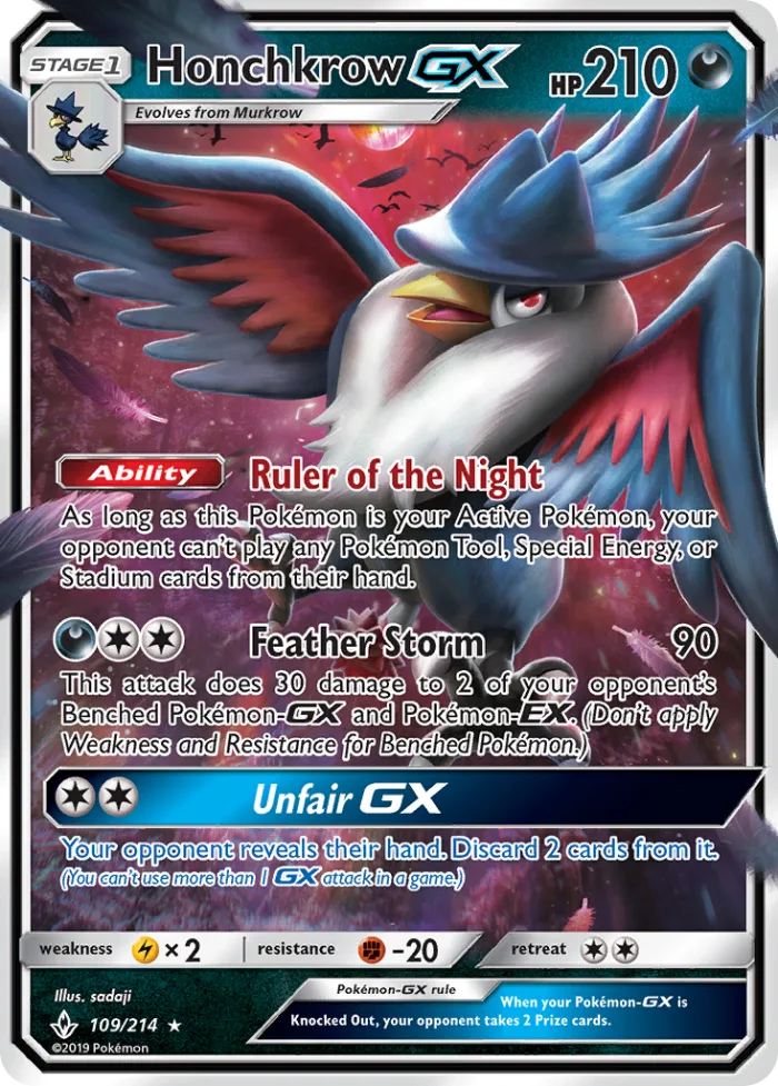 Honchkrow-GX #109 Unbroken Bonds Pokemon card