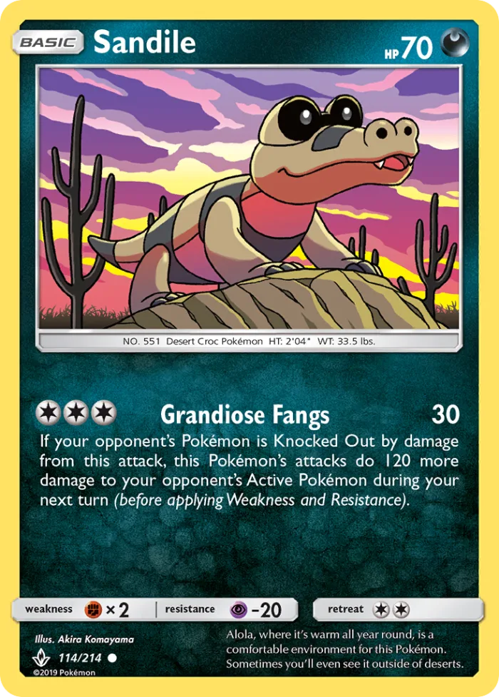 Sandile #114 Unbroken Bonds Pokemon card