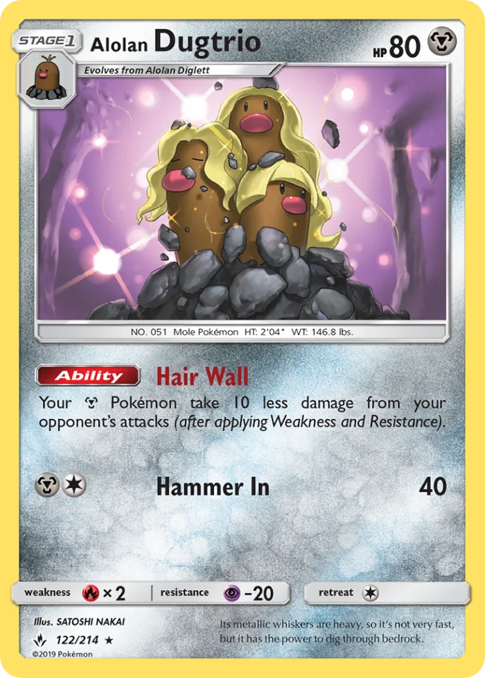 Alolan Dugtrio #122 Unbroken Bonds Pokemon card