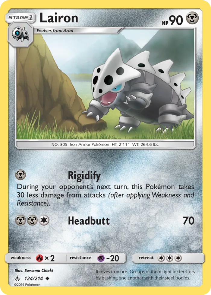 Lairon #124 Unbroken Bonds Pokemon card