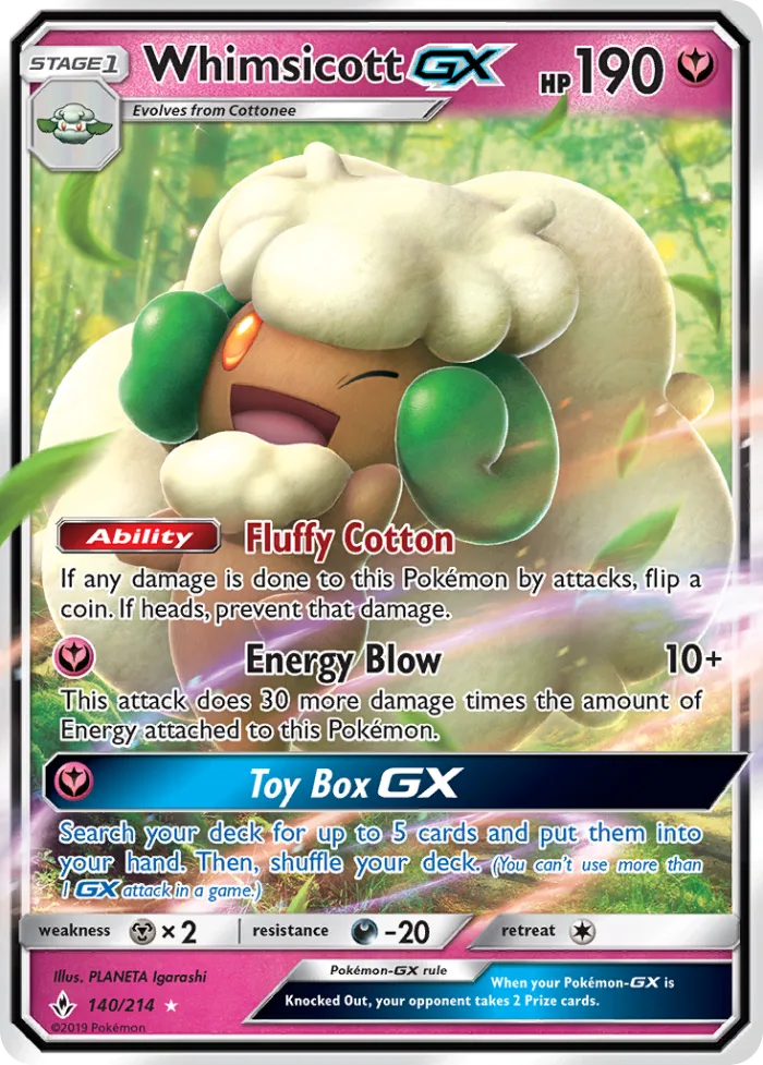 Whimsicott-GX #140 Unbroken Bonds Pokemon card