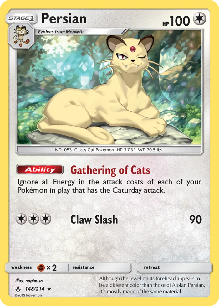 Persian #148 Unbroken Bonds Pokemon card