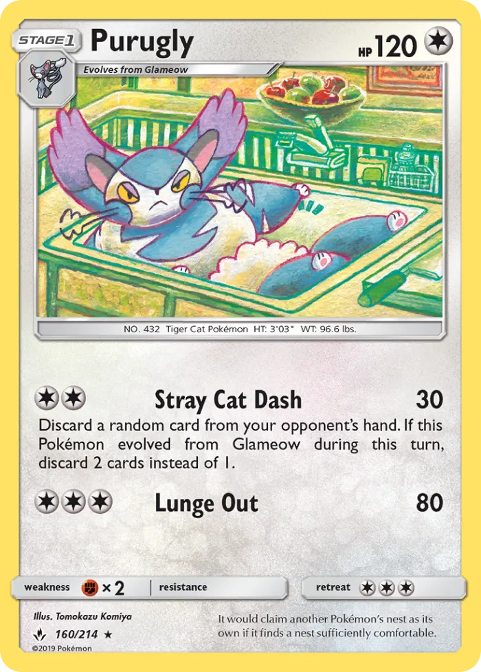 Purugly #160 Unbroken Bonds Pokemon card