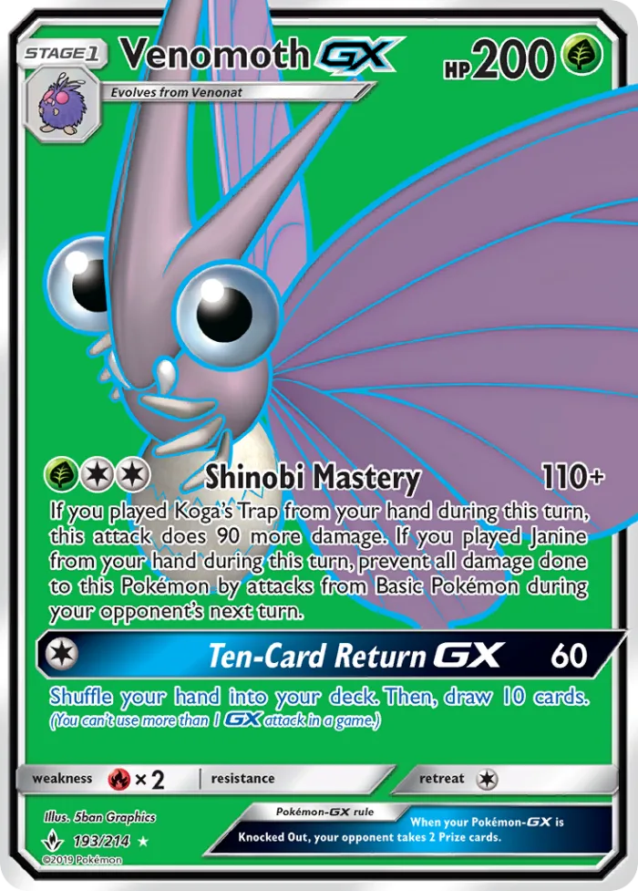 Venomoth-GX #193 Unbroken Bonds Pokemon card