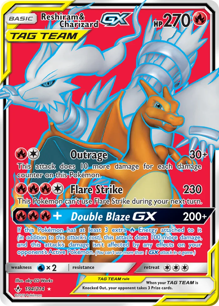 Reshiram & Charizard-GX #194 Unbroken Bonds Pokemon card