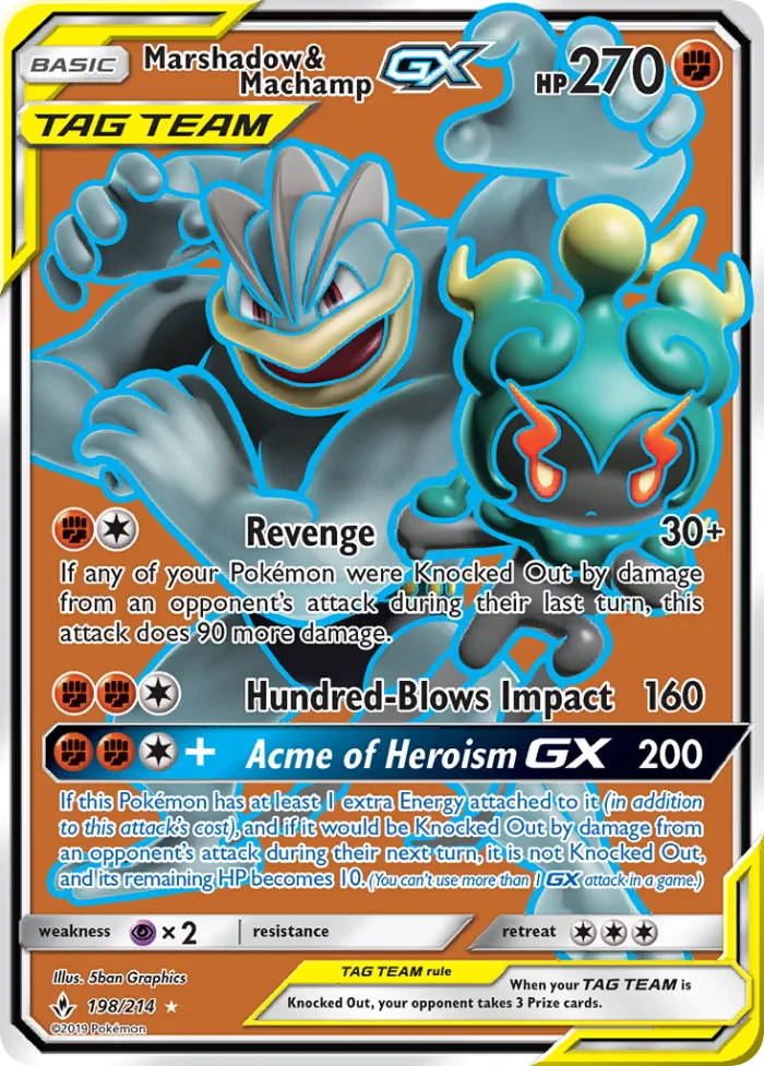 Marshadow & Machamp-GX #198 Unbroken Bonds Pokemon card