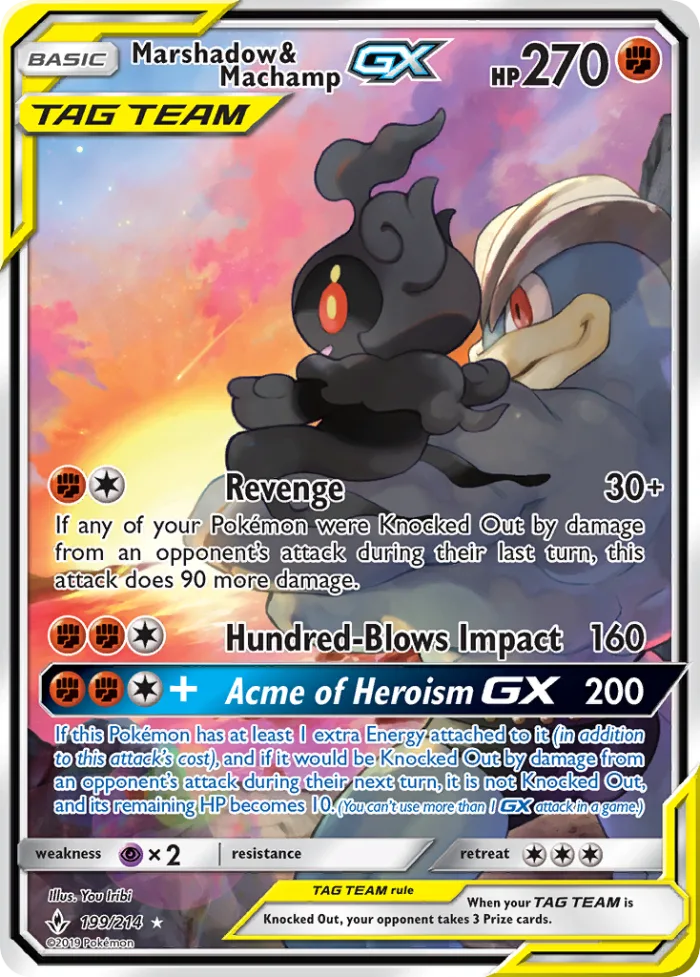 Marshadow & Machamp-GX #199 Unbroken Bonds Pokemon card